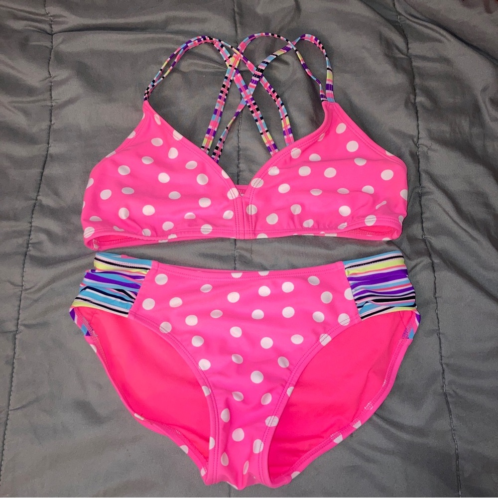 Xhilaration girls pink polka dot bikini pink